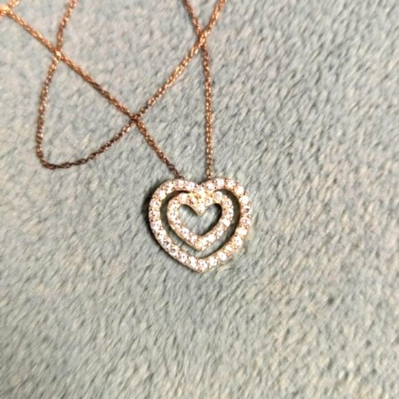 Vintage Sterling Silver & Cubic Zirconia Double Heart Necklace - Picture 3 of 15